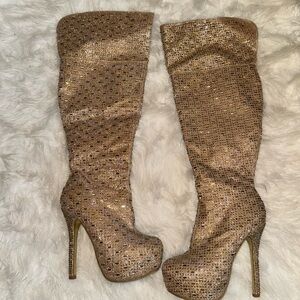 Thigh high bedazzled boots